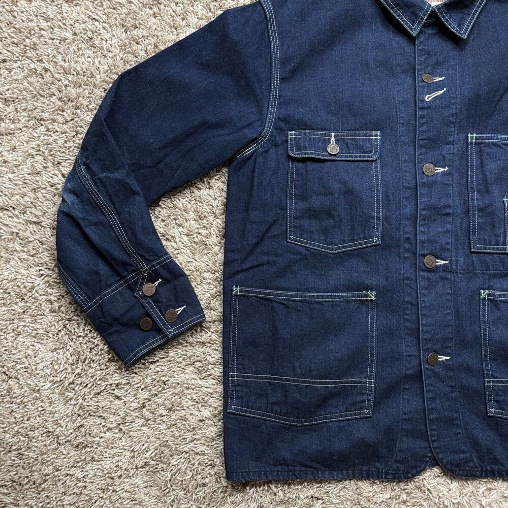 TCB Jeans Japan Stop Loss Blue Denim Jean Chore Jacket Button Men’s Size 38 / M - Picture 6 of 8